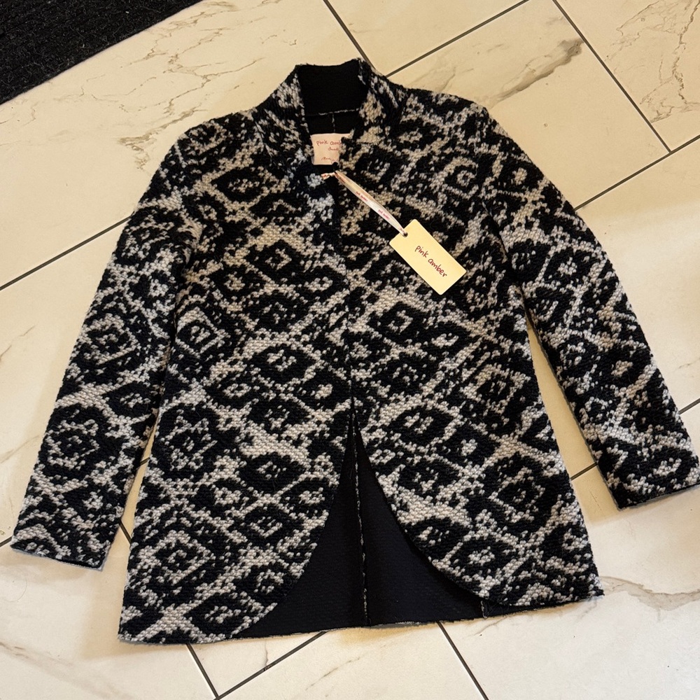 Pink Black & Gray Geometric Knit Jacket